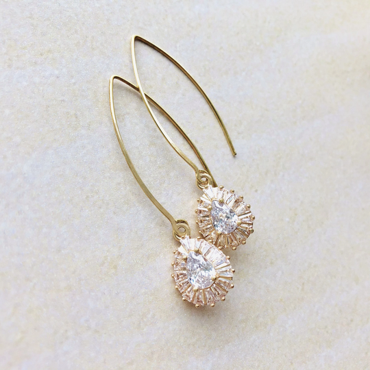 Gold Cz Earrings, Long Wire Earrings, Bridesmaids Gifts, Earring, Bridesmaid Earring