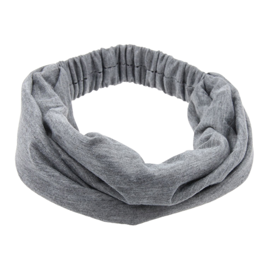 Wide Sweet Cotton Blend Makeup Headband Solid Color Twisted Hair Band Hair Accessories - grey