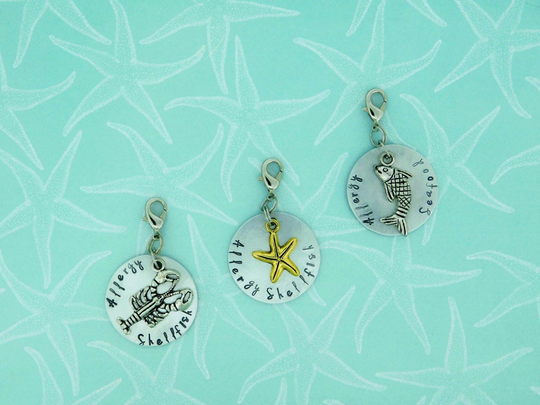 Food Allergy Or Medical Alert Id Charm Zipper Pull - Add On Shellfish Seafood Charms Lobster, Starfish, Fish