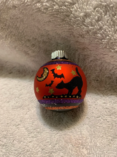 Shiny Brite By Radko Glass Stencil Halloween Ornament 2"