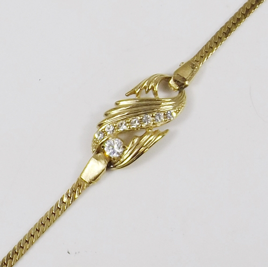 Gold Tone Serpentine Bracelet Rhinestone Accented Centerpiece