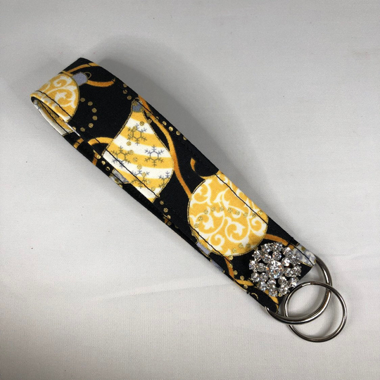 Clearance Christmas Key Fob, Ornaments With Gold, Holiday Rhinestone Wrist Keychain, Holder, Great Gift