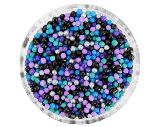 Galaxy Non-Pareils Blend - Our Galaxy Blend Is A Mix Of Classic Tiny Non-Pareils in Teal, Black, Purple, Pearly Silver, Lavender, & Blue