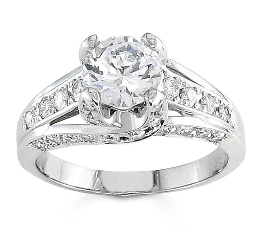 Ladies Vintage Platinum Engagement Ring 0.50Ctw G-Vs2 Quality Diamonds With A Natural 1Ct Round White Sapphire Center