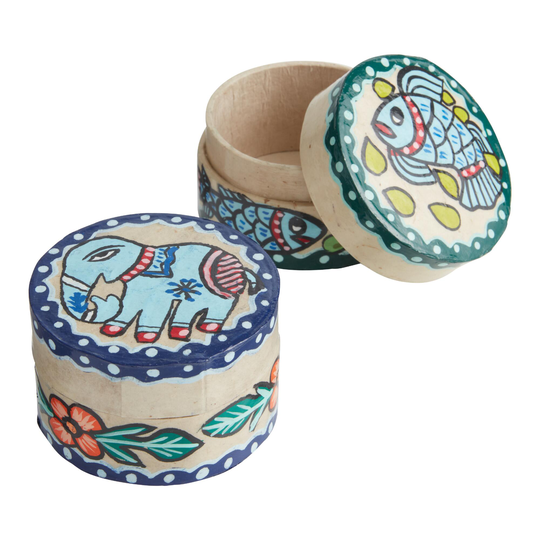Hand Painted Animal Trinket Boxes Set of 2: Multi - Paper by World Market