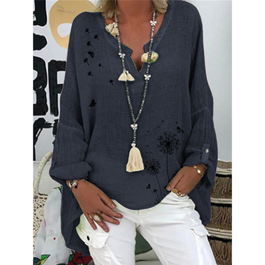 Printing Cotton Blends Raglan Sleeve Casual Long Sleeve Tops - Blue, M