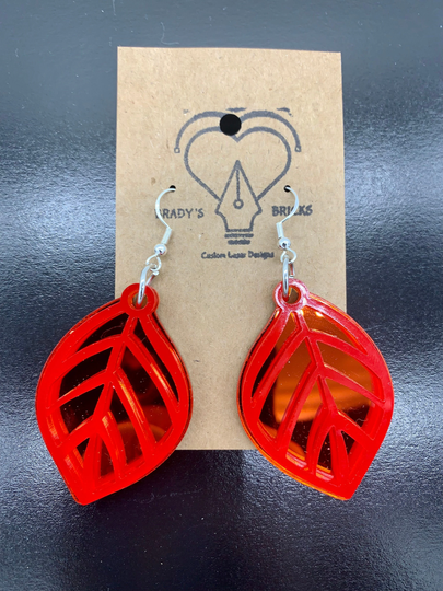 2 Layer Earrings/Fall Leaves Autumn Dangle Earrings Orange Red Mirror Acrylic Fashion