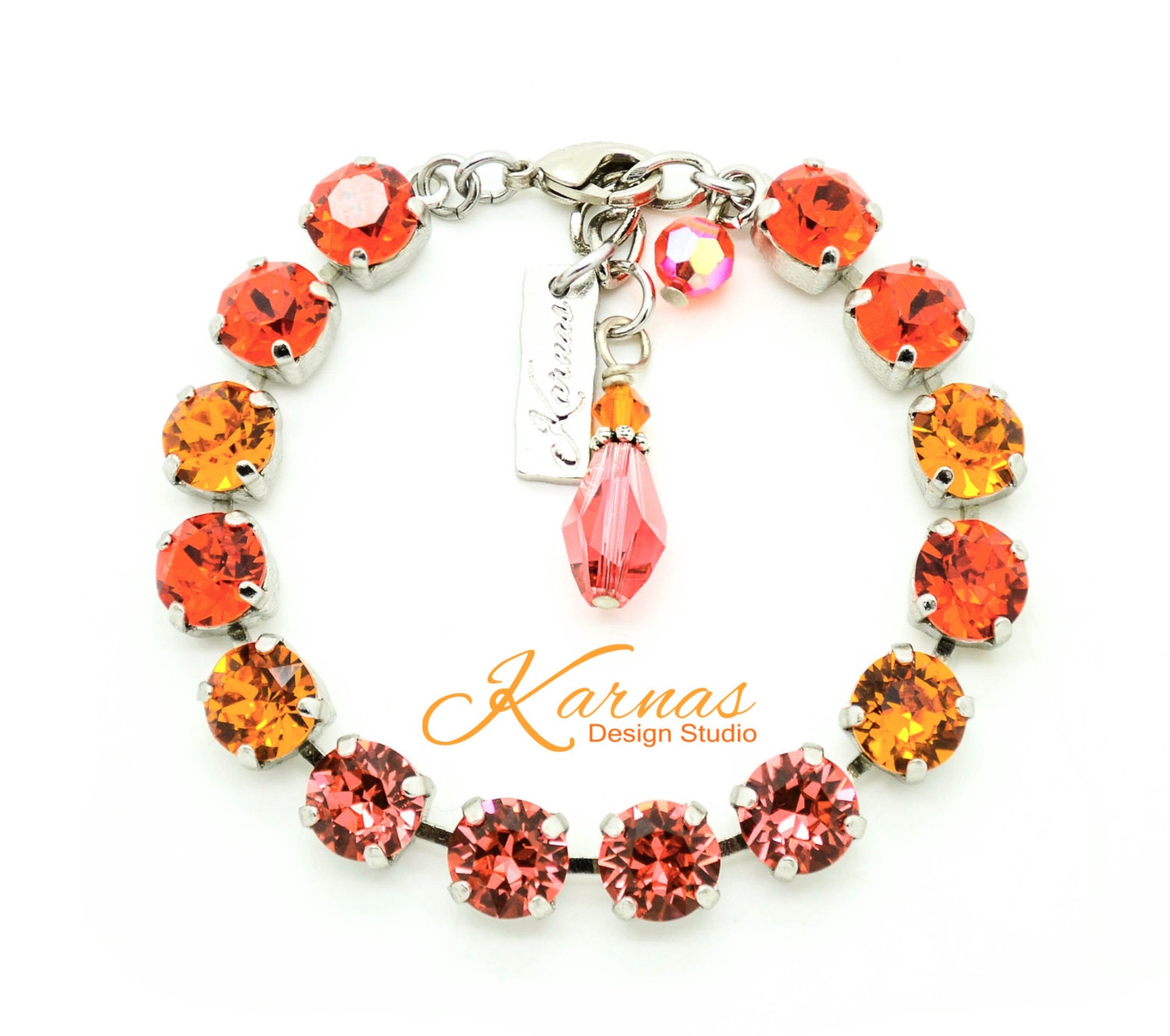 Orange Sugar 8mm Bracelet Made With K.d.s. Premium Crystal Pick Your Finish Karnas Design Studio Free Shipping