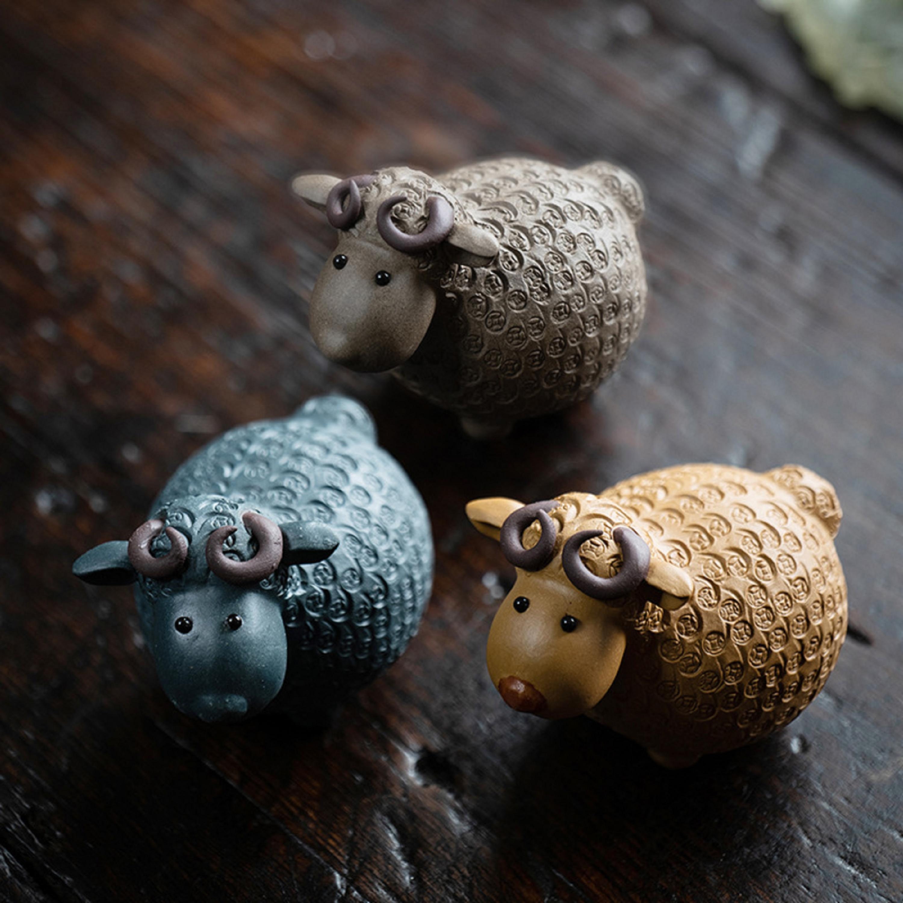 Tea Pet | Tibet Money Sheep Ram Ceramics Clay Pottery Zisha Yixing Tea Play Set Decoration Pot Figures Horns Sculpture Status