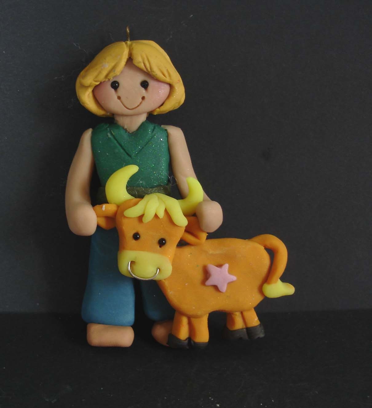 Zodiac Taurus Christmas Ornament Bull Handcrafted Polymer Clay Milestone Cake Topper Horoscope Girl Figure April May Astrology Sign Horn