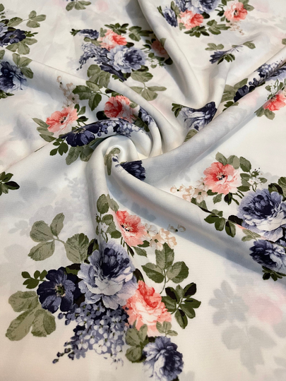 Woven Polyester Rayon Blend Floral Print Fabric 2 Yards