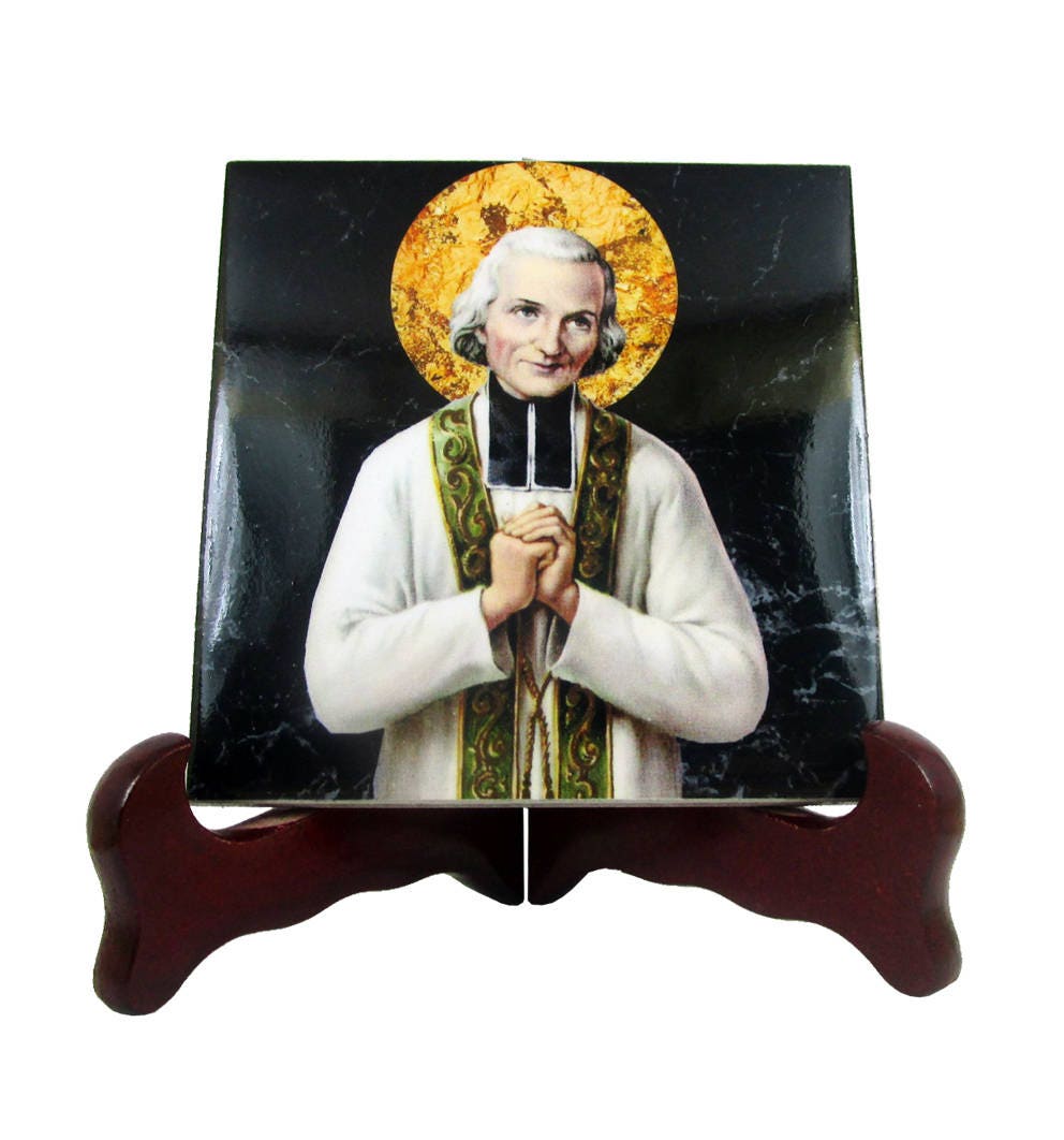 st John Vianney - Cur D'ars Saint Icon On Ceramic Tile Gift For Priests Priest Ordination