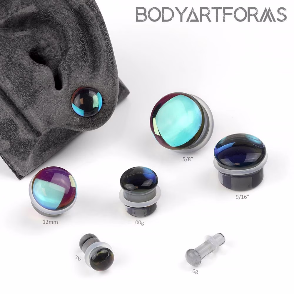 Single Flare Noir Glass Plugs 6G, 4G, 2G, 0G, 00G/10mm, 7/16", 12mm, 9/16", 5/8"