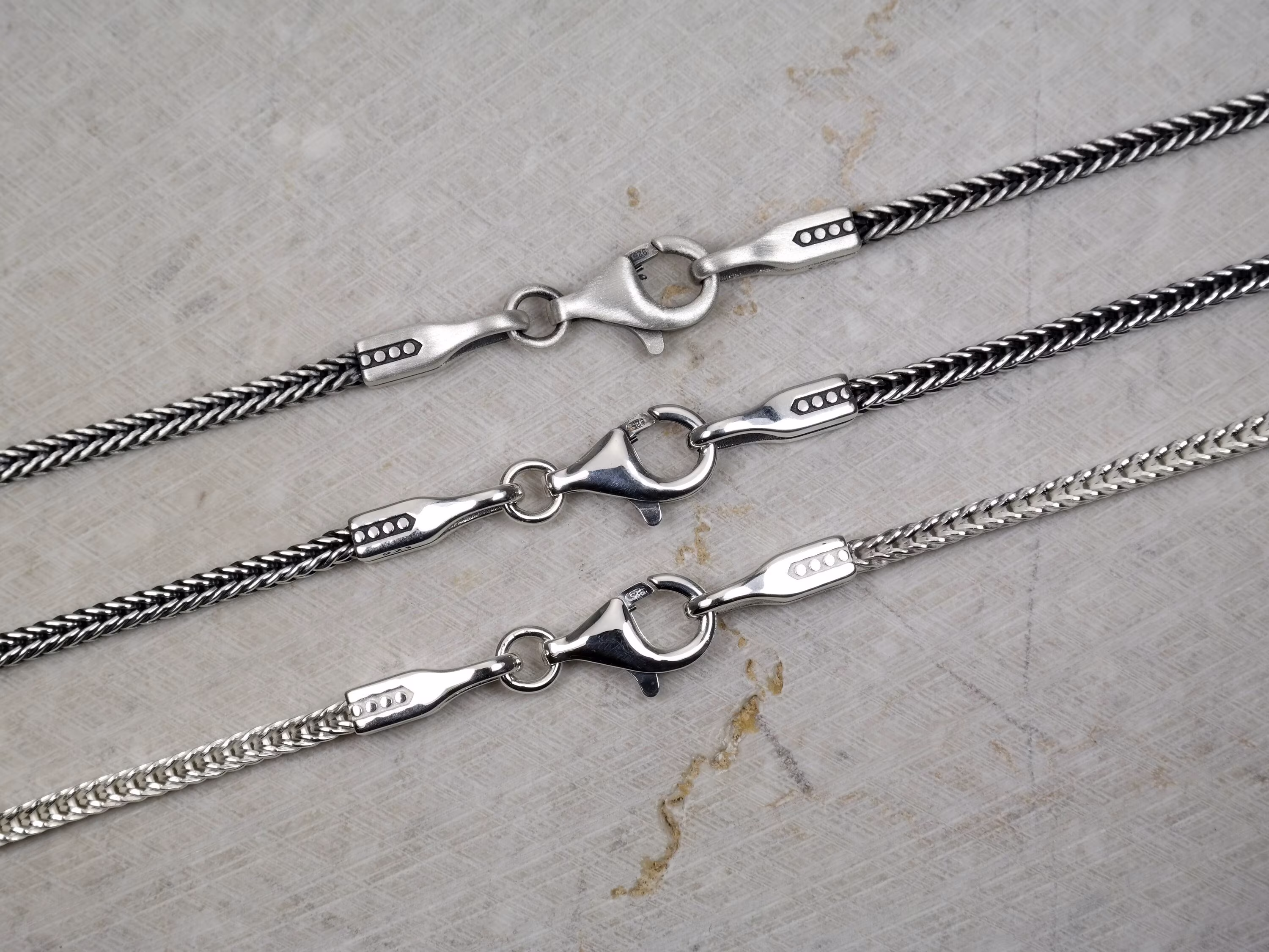 Thick 2.5mm Foxtail Chain Necklace, Solid 925 Sterling Silver Chain, Foxtail Chain, Oxidized Man Men Jewelry, Gift For Him