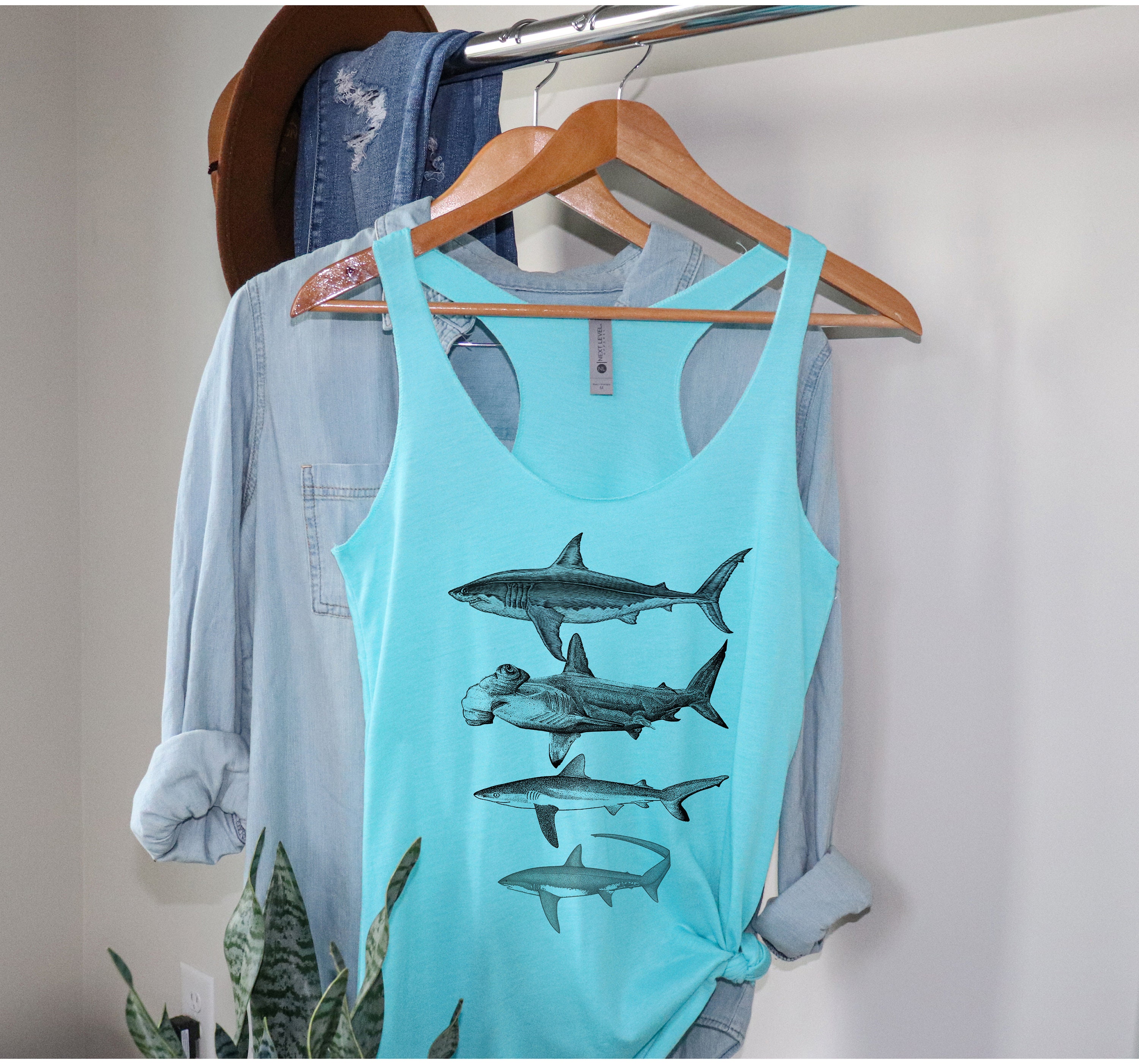 Womens Shark Tank Top Racerback Species Shark Sketches Cute Gift For Surfer Beach Lover