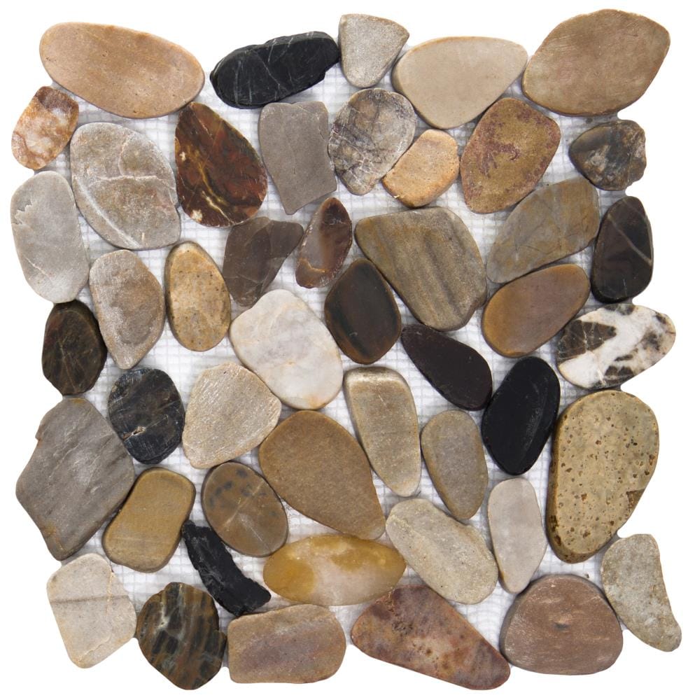 Emser Flat Rivera Pebble 10-Pack 4 Color Blend Natural Stone Border Tile (12-in x 12-in) | M05PEBBMC1212MF