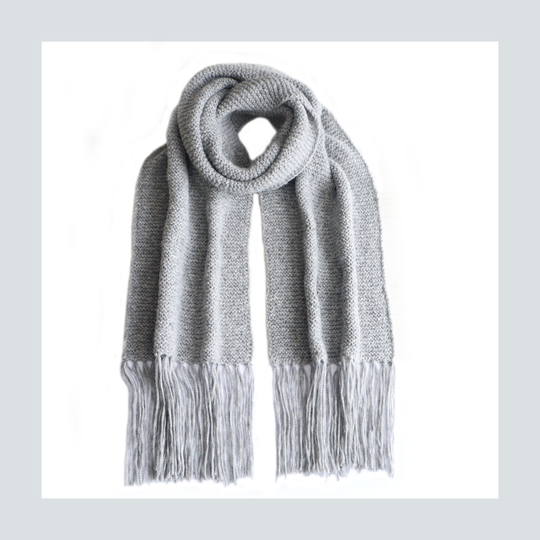 Winter Scarf Long Alpaca Blend Handknitted With Fringes Unisex, Gray