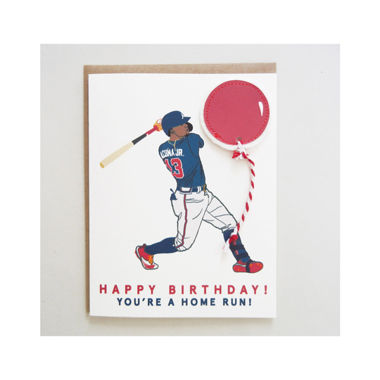 Ronald Acuna Jr. Baseball Player Illustration Card/Birthday Balloon You're A Home Run Atlanta Braves Felt Applique /Envelope
