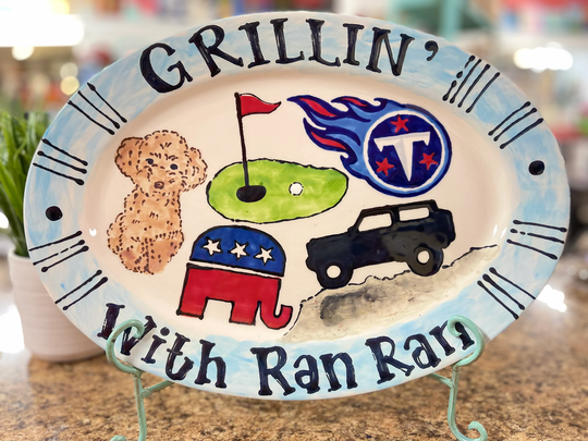 Ceramic Custom Oval Grill Truck Fathers Day Birthday Grilling Platter Grandpa Boyfriend Dad Daddy Burgers Gift Golf Seafood Beach Beer