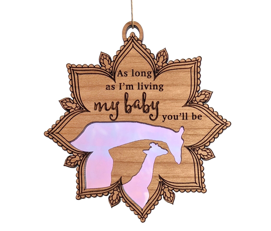 Mom & Baby Ornament, Giraffe Newborn Quote Present, Gift For New Mom, Layered Iridescent Wood Ornament