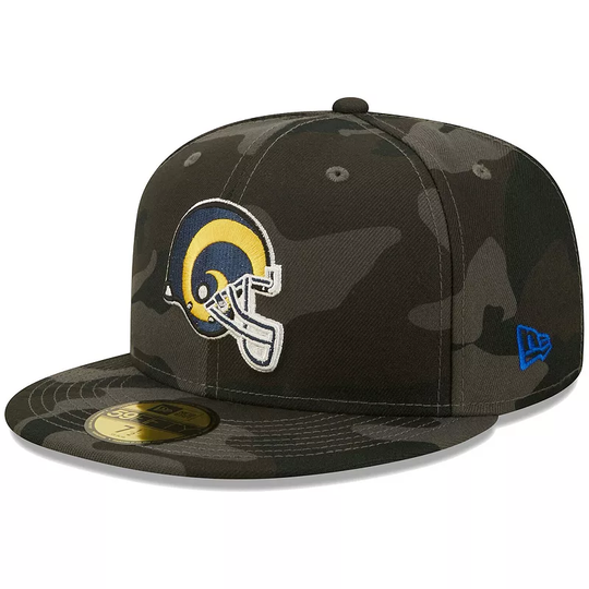 Men's New Era Black Los Angeles Rams Throwback Logo Camo 59FIFTY Fitted Hat, Size: 7, Green