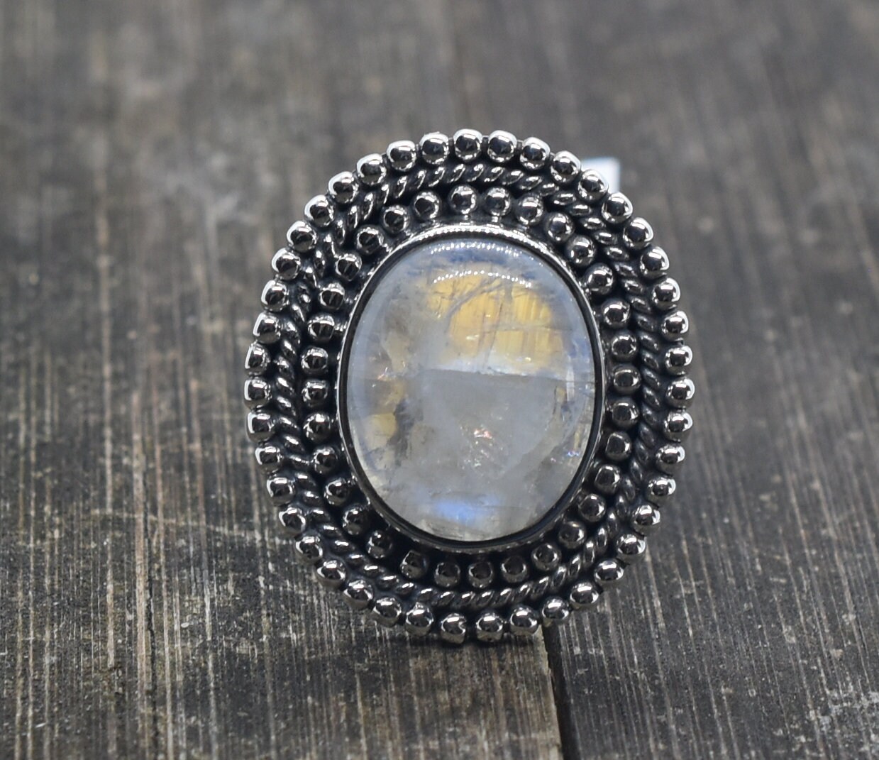 Rainbow Moonstone Ring 8 3/4 Us Sterling Silver Ring, Handmade Statement Birthstone Fashion Mothers Day Gift #a 19