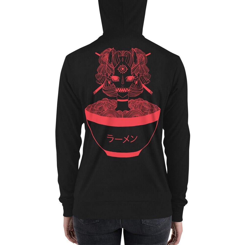 Anime Monster Girl Ramen Noodle Unisex Zip Up Hoodie Jacket, Japanese Manga Food Art Sweatshirt