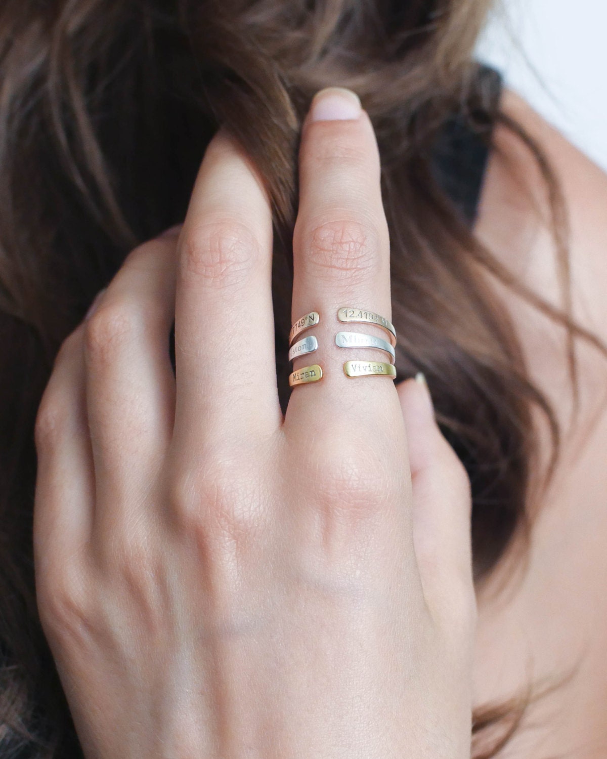 Custom Midi Ring Stacking Name Personalize Adjustable Skinny Mother Gift Bridesmaid Customized Rm28F30