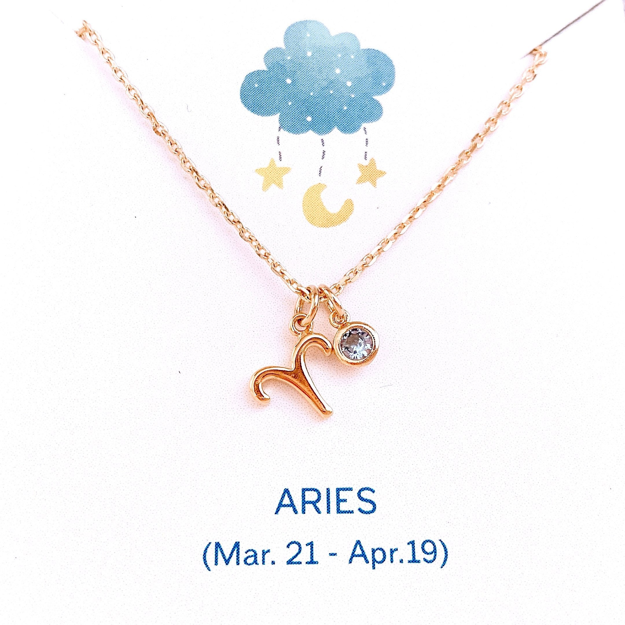 Aries Necklace - Birthstone Necklace- Astrology Sign- Gold Star Zodiac Jewelry- Vintage Constellations Birthday Gifts