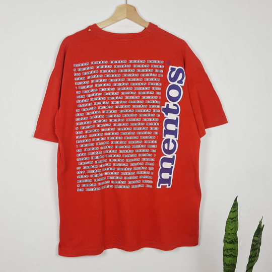 Vintage Mentos T-Shirt Logo Over Print Double Side Retro