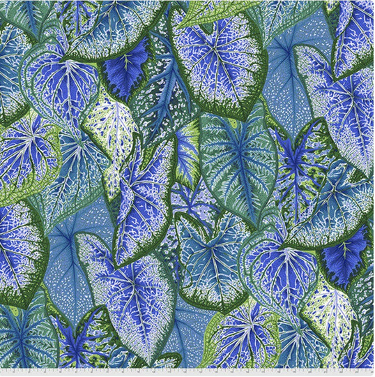 Blue Caladiums By Philip Jacobs For Free Spirit Fabrics Kaffe Fassett Collective Fabric 2021, Pwpj108.blue, 100% Cotton, Sold By 1/2 Yard