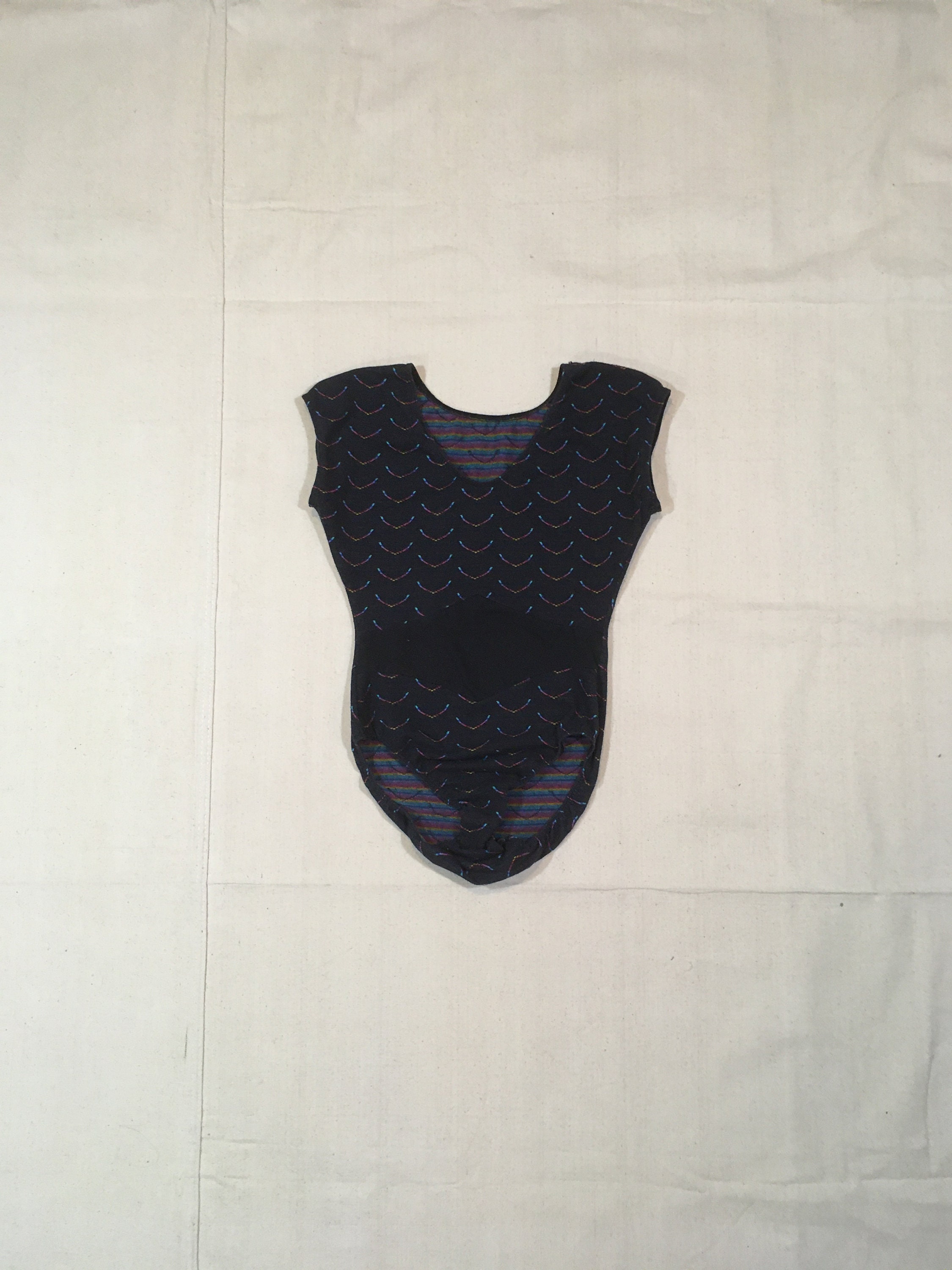 Vintage 80S Rain Beau Cotton Blend Rainbow Weave Print Bodysuit Leotard Dance Yoga Swim Active Wear