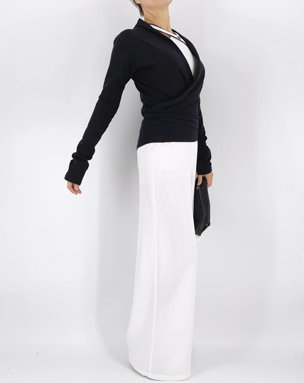 stretchy Cotton Jersey Knit Long Sleeve Yoga Tie Wrap Top in Black, Navy Blue & Teal Blue, Size S, M, L, Xl