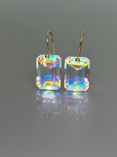 14K Gold Rainbow Mystic Topaz Earrings | 34Ct, Mercury Topaz, Rectangle Statement Earring, Jewelry Gift For Her