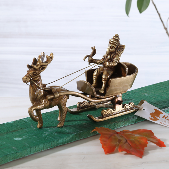 Brass Santa As Ganesha Showpiece, Showpieces For Home Decor, On Chariot Showpiece