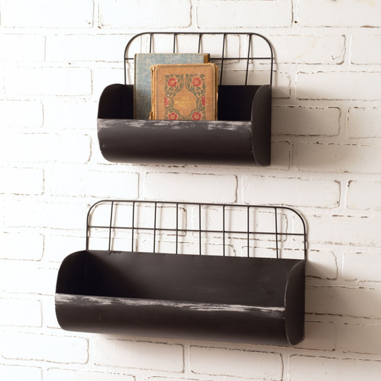 Wire Back Wall Bins - Black, Set Of 2