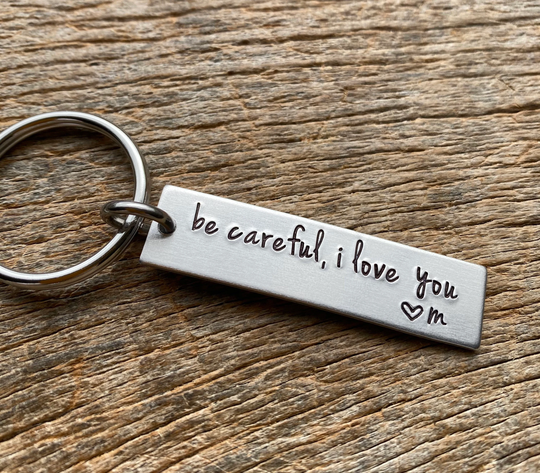 Be Careful I Love You Customizable Initial Hand Stamped Light Weight Aluminum Travel Key Chain Best Friend/Boyfriend/Girlfriend/Christmas