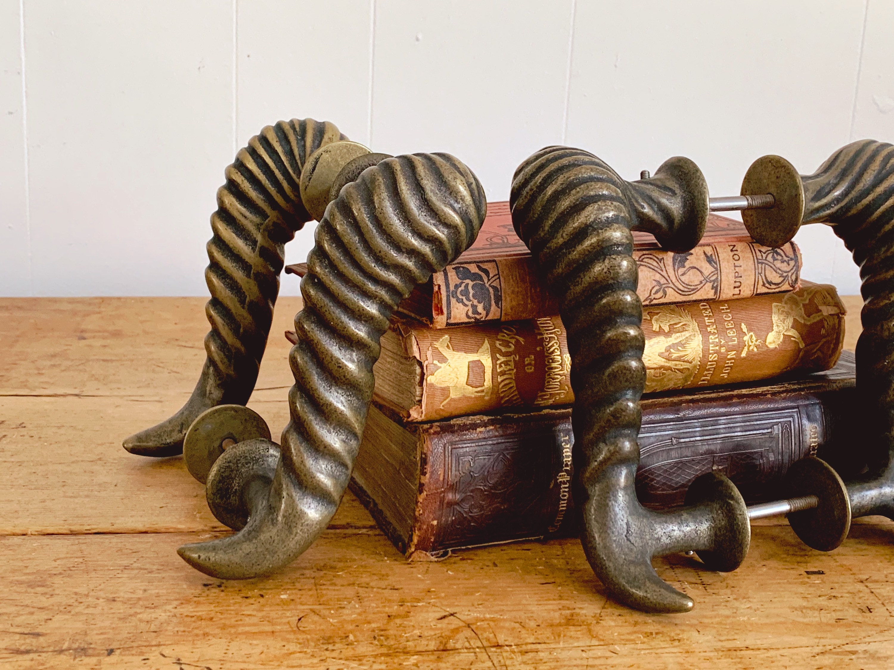 Large Vintage Hand Made Bronze Rams Horn Door Handle | Exterior Interior Sculpture Art Pull Gate Front Hardware