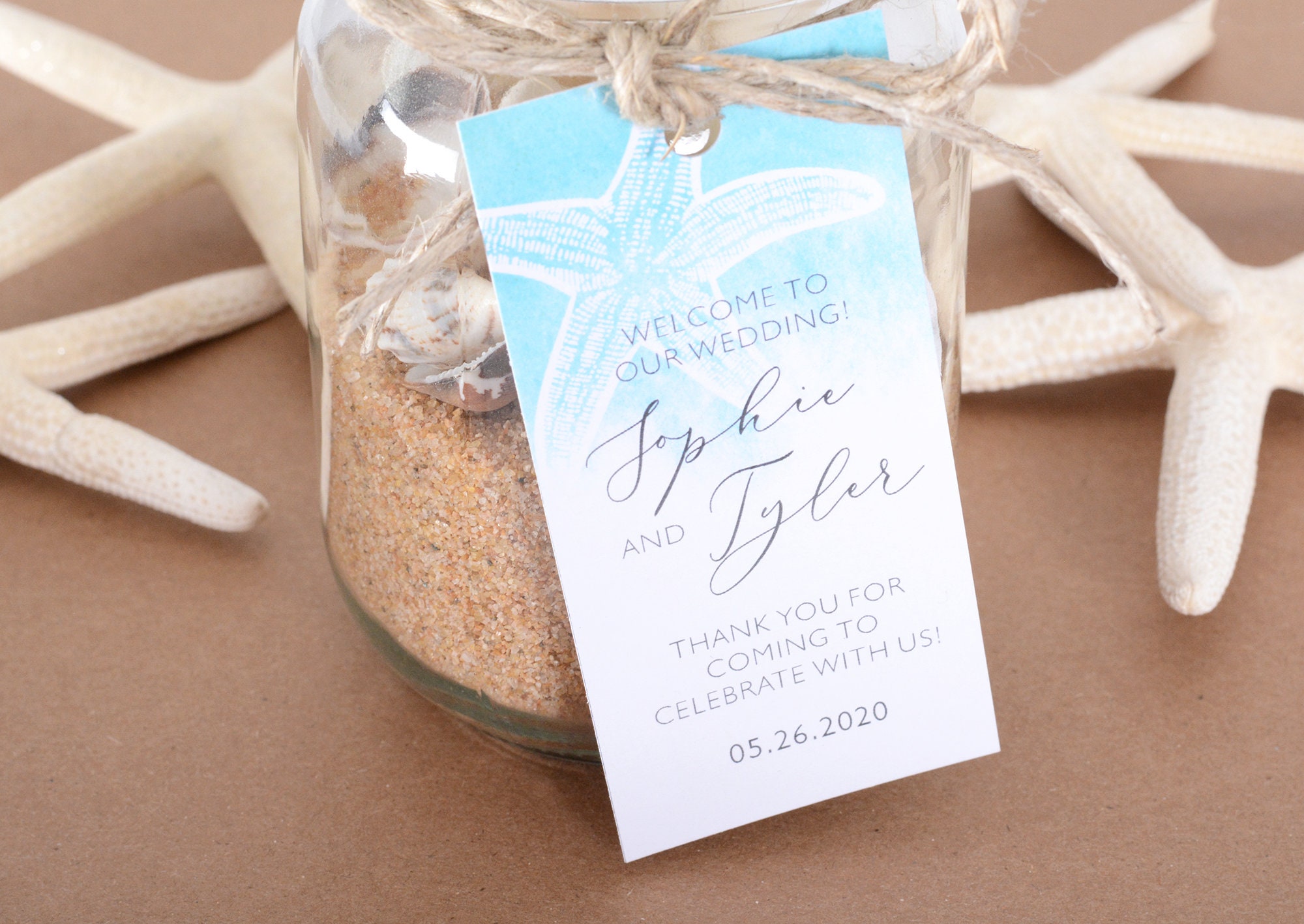 Wedding Favor Tags - Wine Bottle Tags, Box Card, Bag Custom Starfish Hanging #wtg-330
