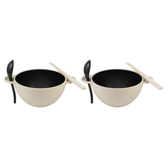Ozeri Earth Ramen Bowl 6-Piece Set, Made from Plant-Derived and Other Natural Materials - Beige with Black