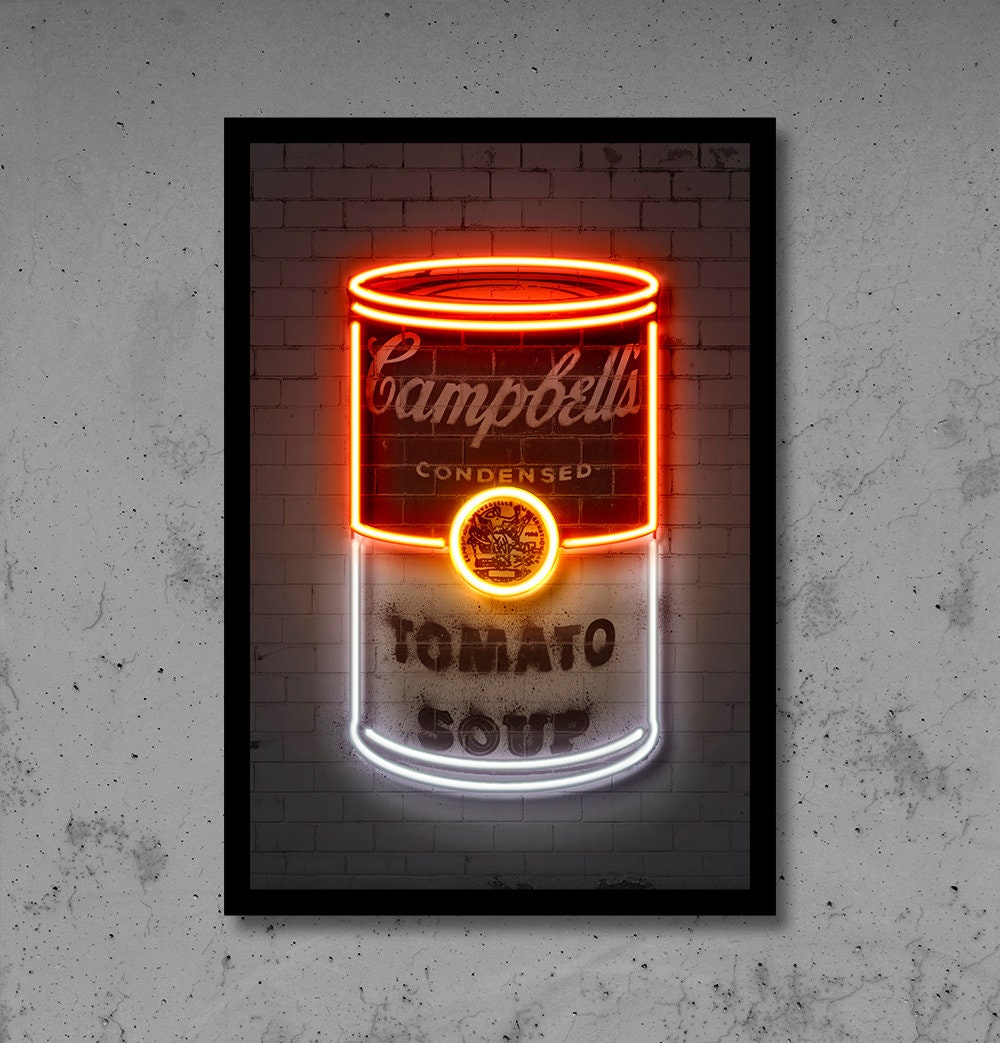 Campbells Soup Can, Wall Art, Pop Neon Print, Tomato Soup, Poster, Home Decor, Office Wall, Street Graffiti Gift