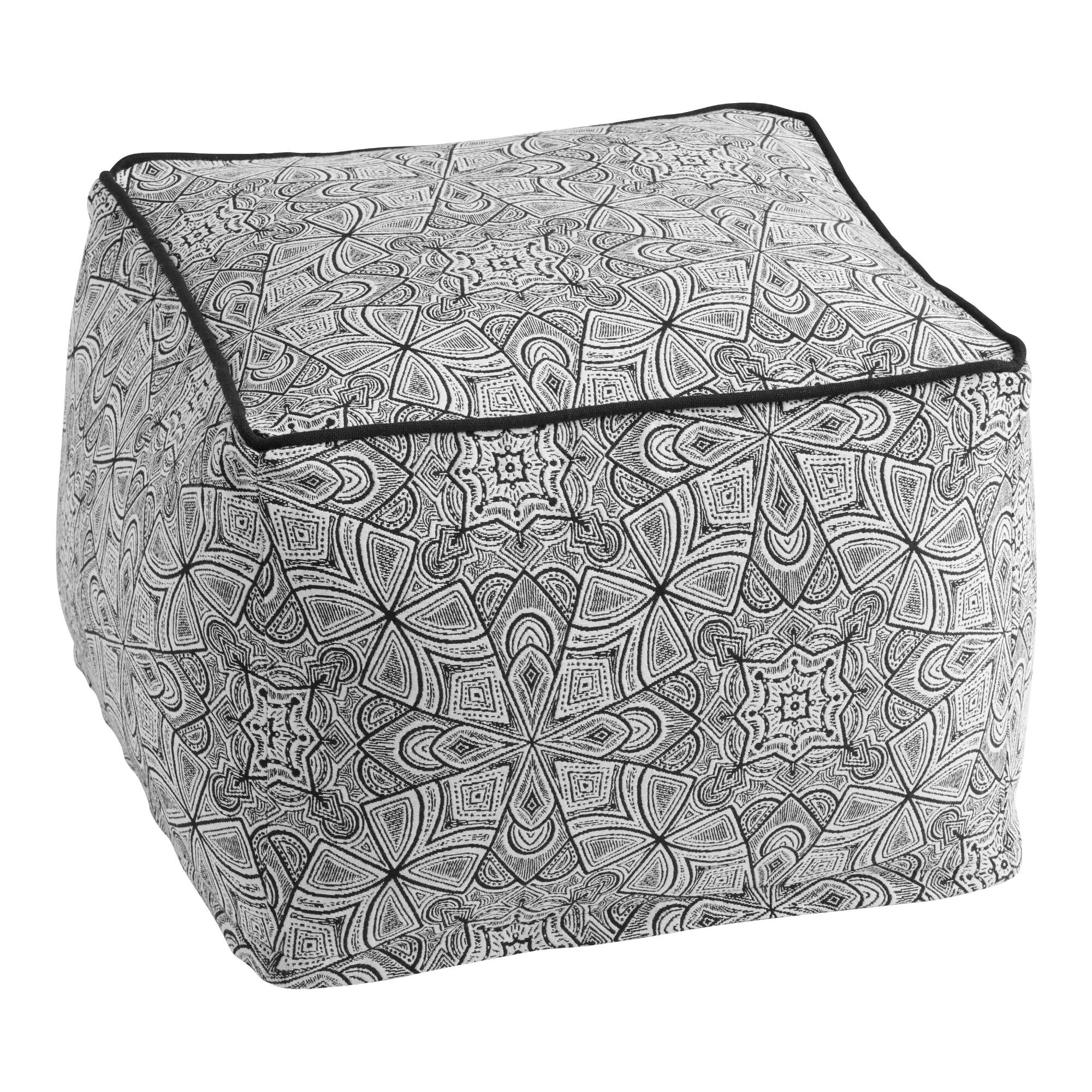 Black And Ivory Etched Batik Indoor Outdoor Patio Pouf - Polyester by World Market