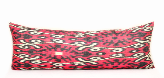 Red Long Body Pillow, Silk Pillow Covers, Home Decor Extra Lumbar Pillow, Silk Ikat Elegance