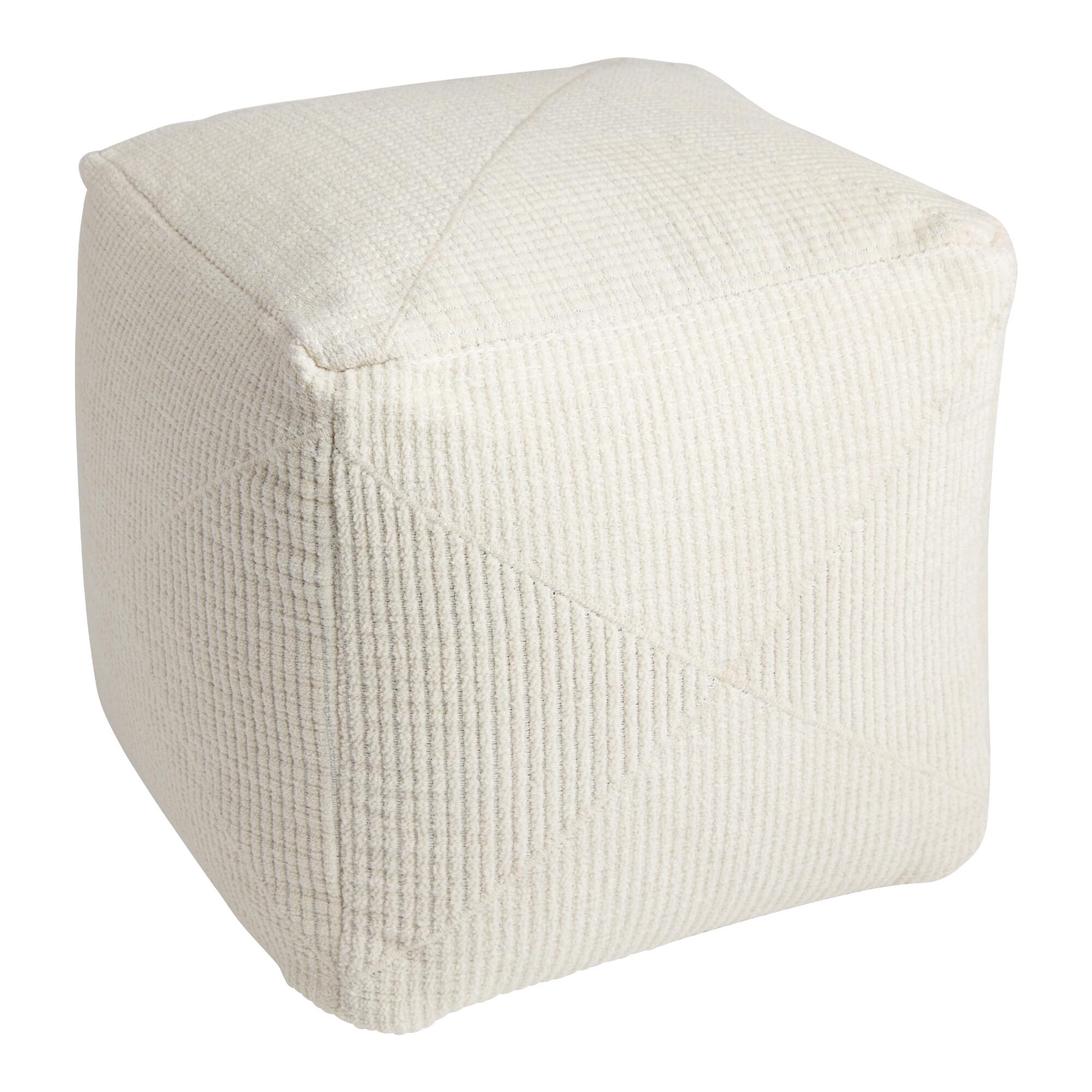 Square Ivory Plush Textured Pouf by World Market