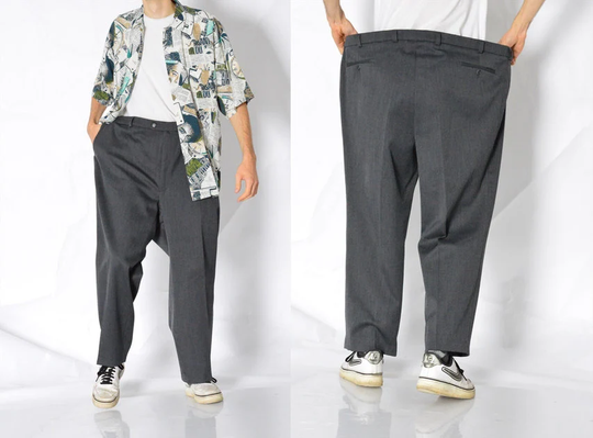 Y2K Gray Wool Blend Pants Mens Minimalist Formal Slacks Waist Size 49 in 3xl