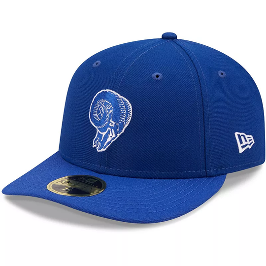 Men's New Era Royal Los Angeles Rams Skull Omaha Throwback Low Profile 59FIFTY Fitted Hat, Size: 7 3/8, LAR Blue