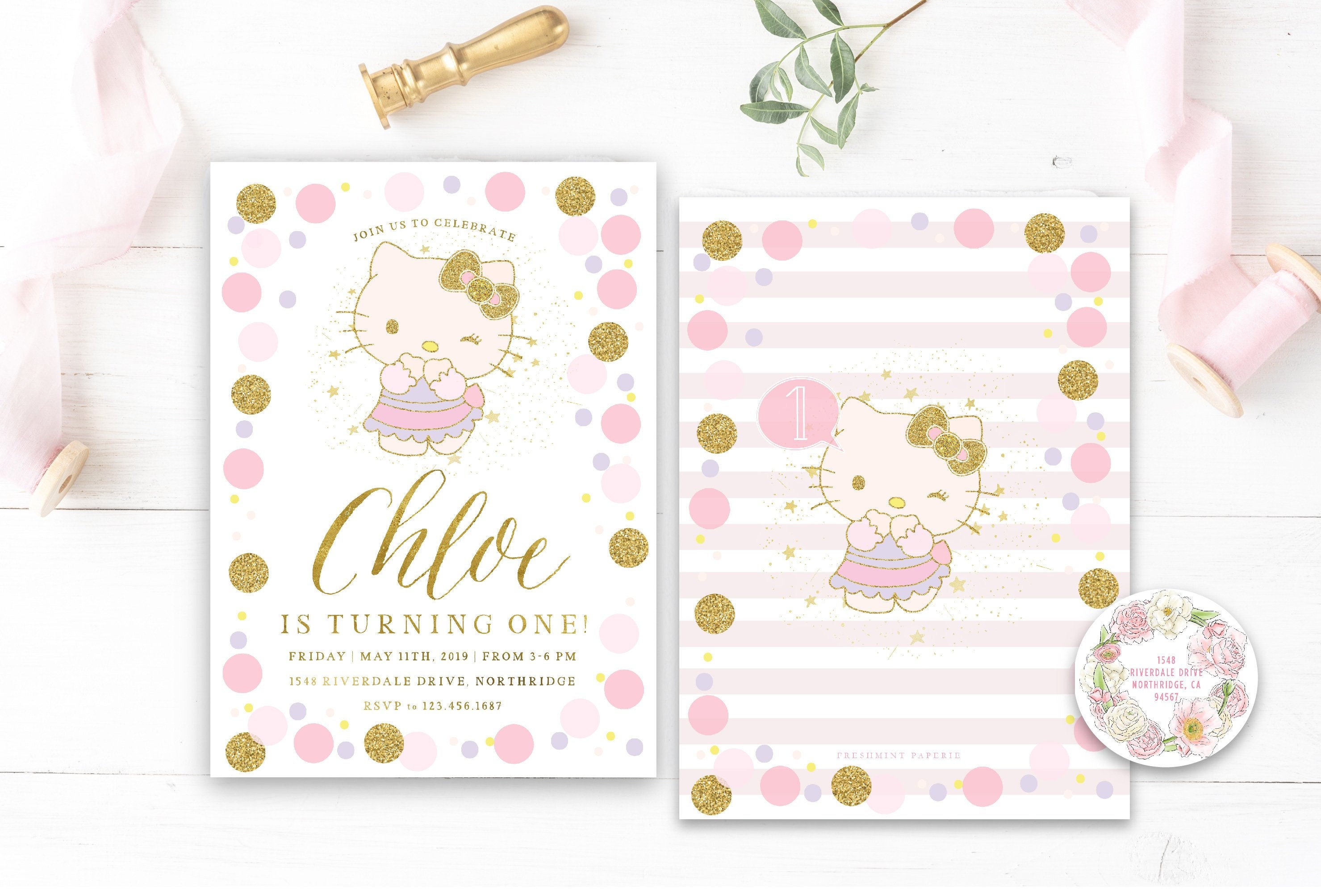 Girly Invitation - Girls Birthday Party Glitter Confetti Bow Birthday Invite
