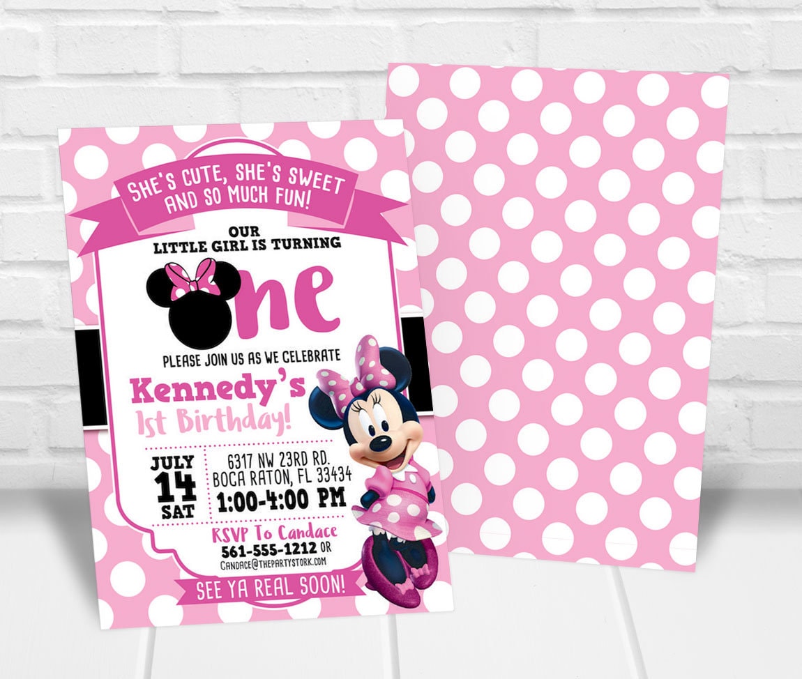 Minnie First Birthday Invitation 1st Mouse Party Baby First Invite Template