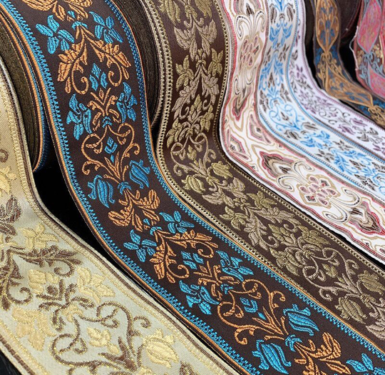 57mm Width Ethnic Floral Jacquard Ribbon Trim Vintage Metallic Embroidery Woven Tape Sewing Crafts, Choose Your Like