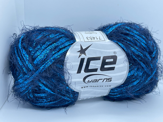 Custom Blend Eyelash With Metallic Tape Ribbon Yarn 71453 - Midnight Blue, Blue 50 Grams | 1.76 Ounces Meters | 54 Yards Bulky